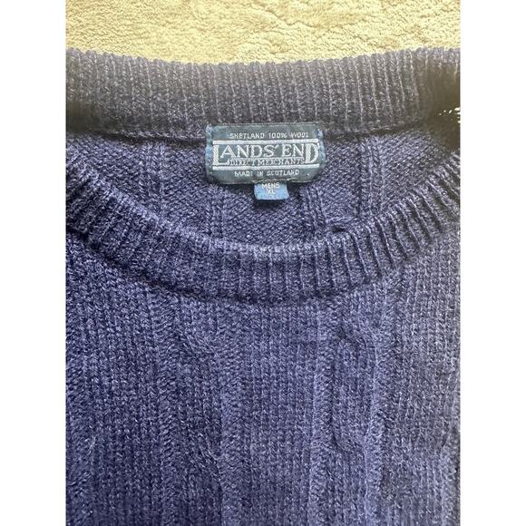 Lands End Sweater Men's XL Navy Wool Cable Knit Scotland Preppy Fisherman - Picture 5 of 6